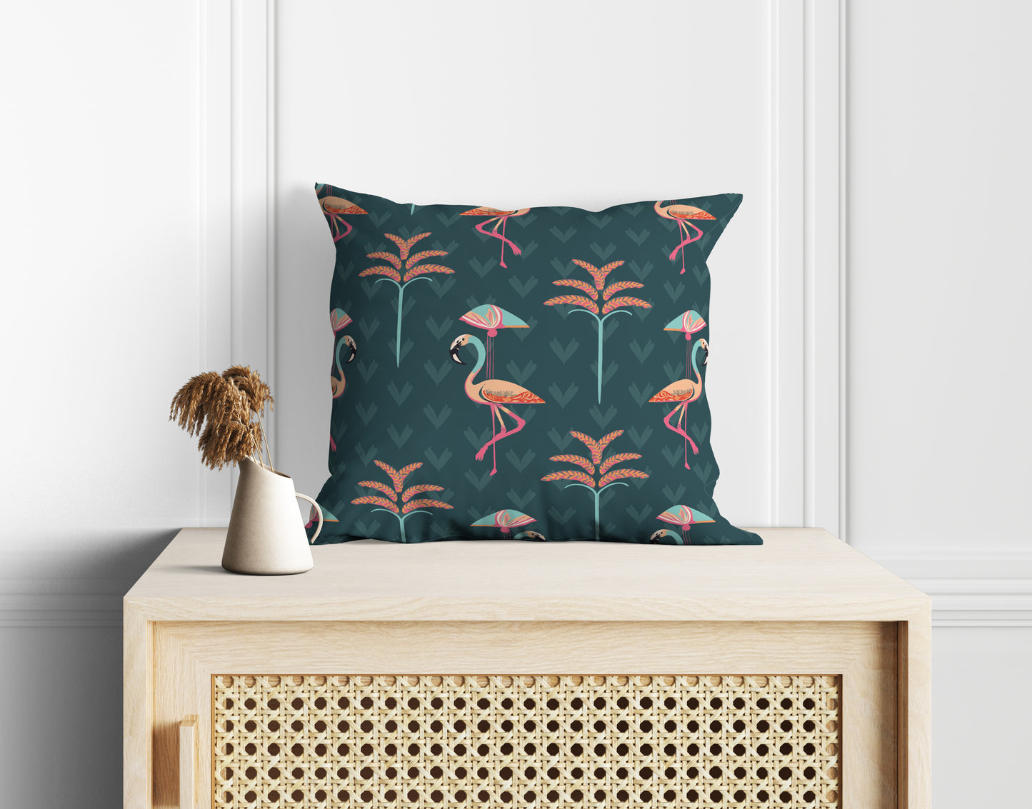 Flamingo Oasis Cushion Cover Set of 5 – 16x16 Inch (Silk Poly Mix)