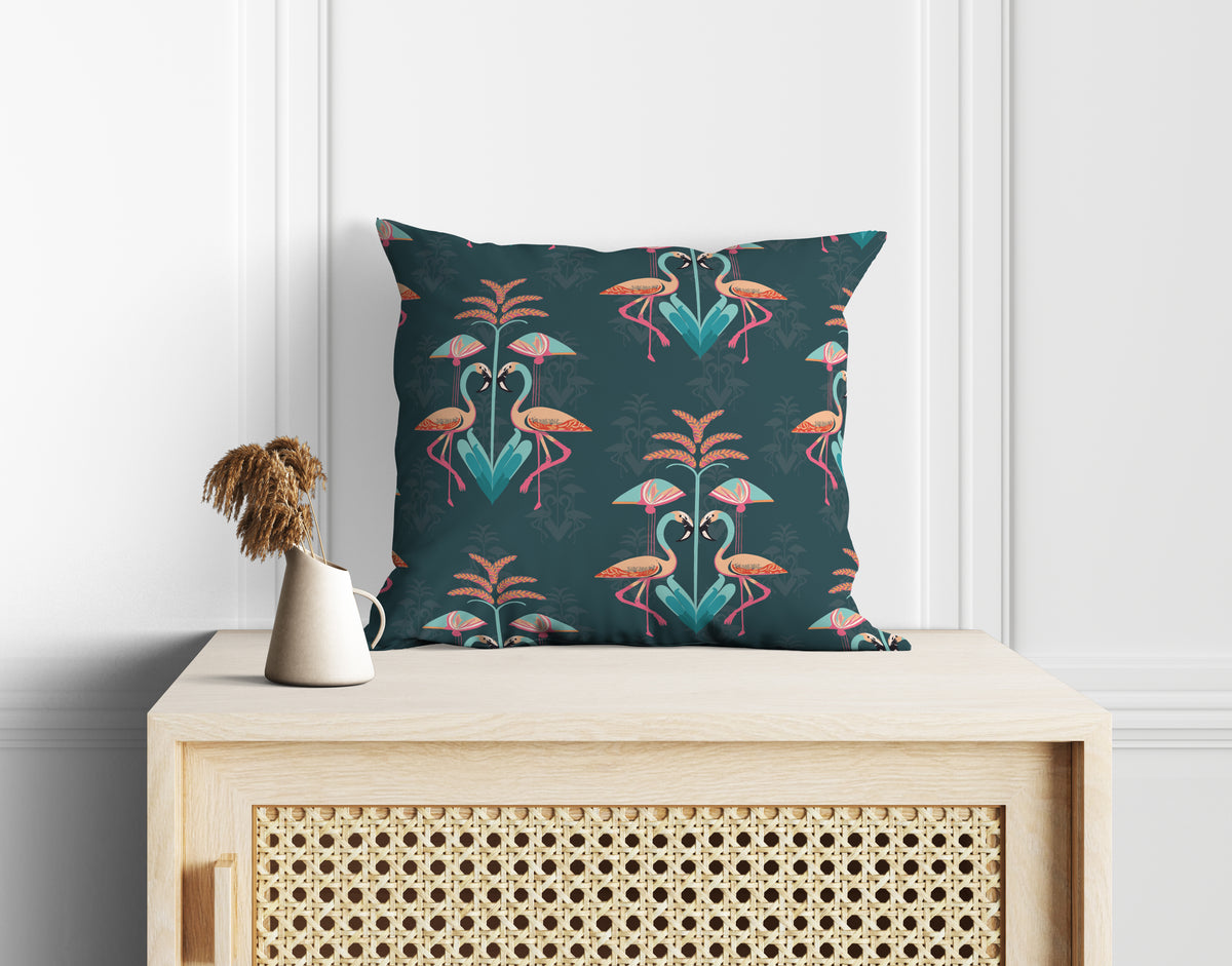 Flamingo Oasis Cushion Cover Set of 5 – 16x16 Inch (Silk Poly Mix)