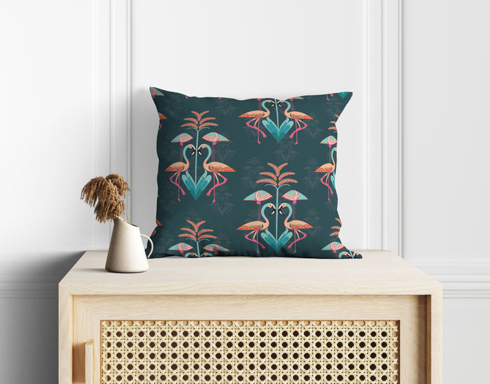 Flamingo Oasis Cushion Cover Set of 5 – 16x16 Inch (Silk Poly Mix)