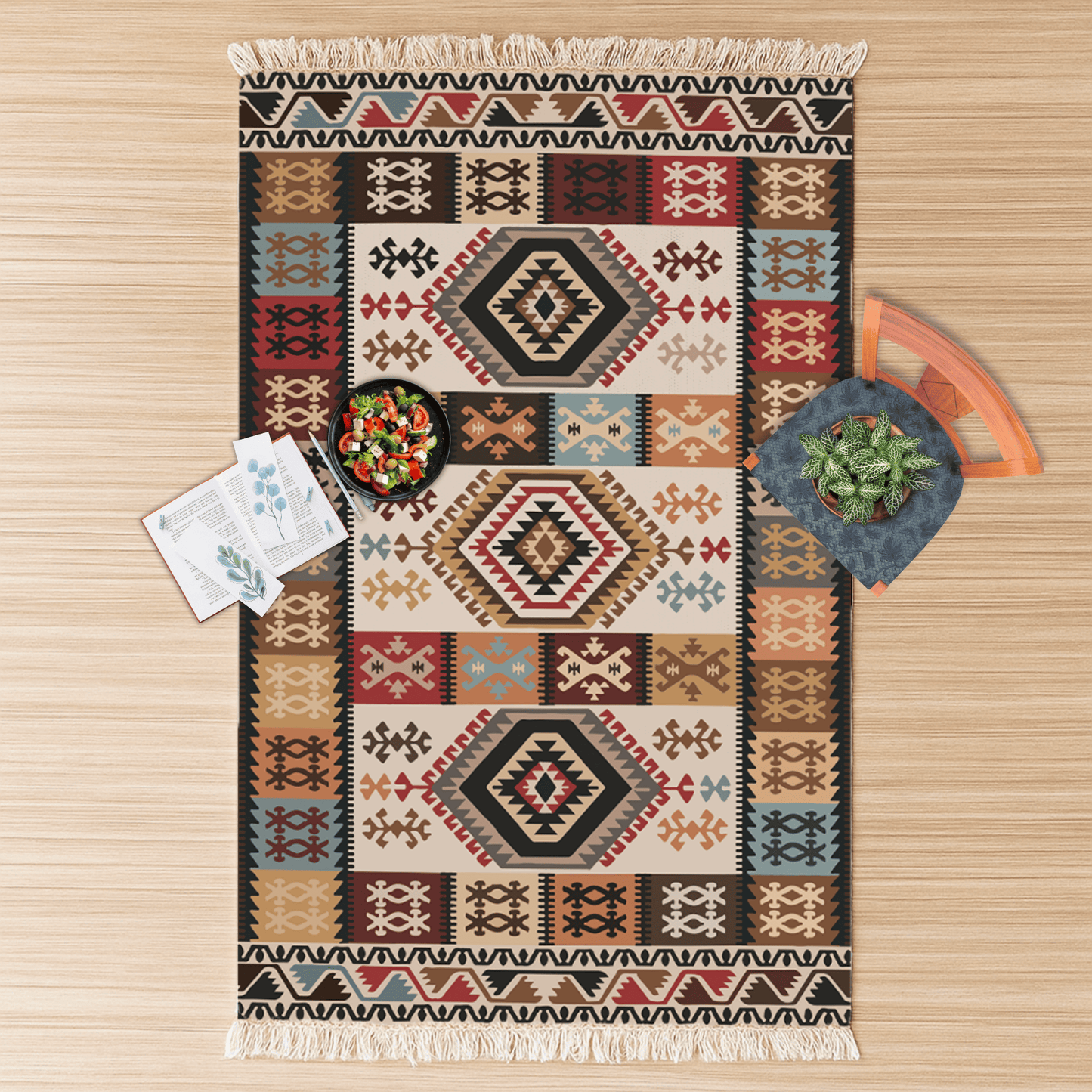 Vinatage Dhurrie Carpet Rugs Floor Mat for Living Area and Bedroom 2x3 Feet - Small
