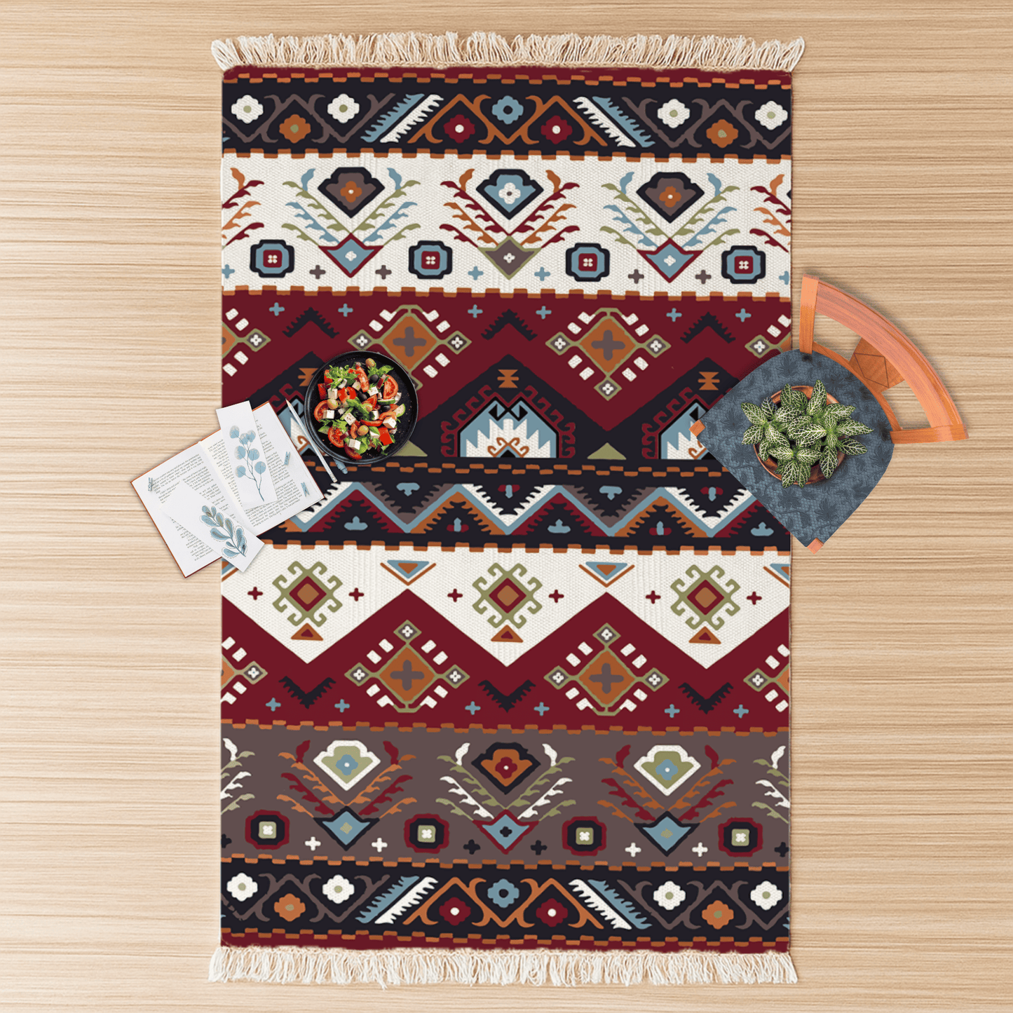 Vintage Dhurrie Carpet Rugs Floor Mat for Living Area and Bedroom 2x3 Feet - Small