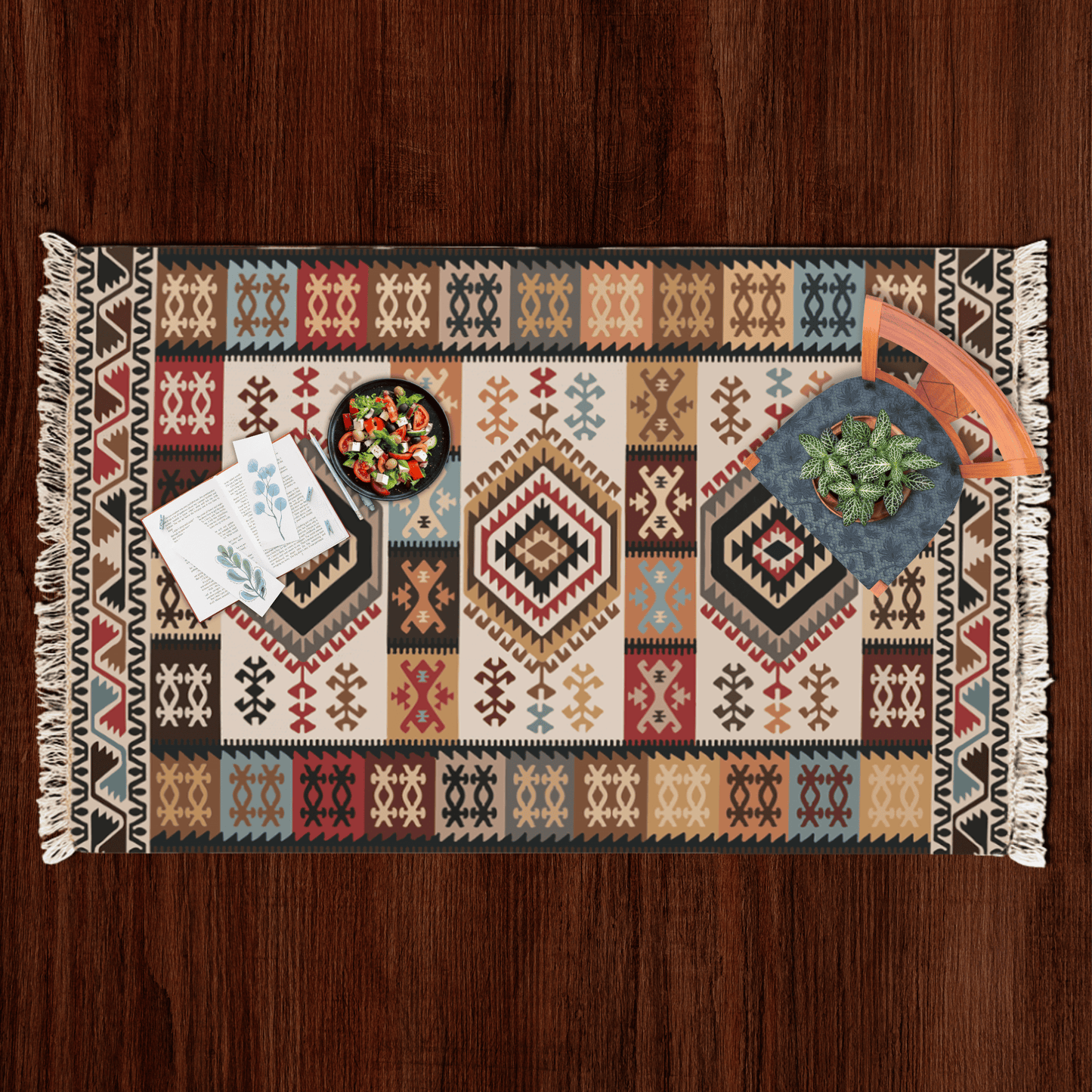 Vinatage Dhurrie Carpet Rugs Floor Mat for Living Area and Bedroom 2x3 Feet - Small