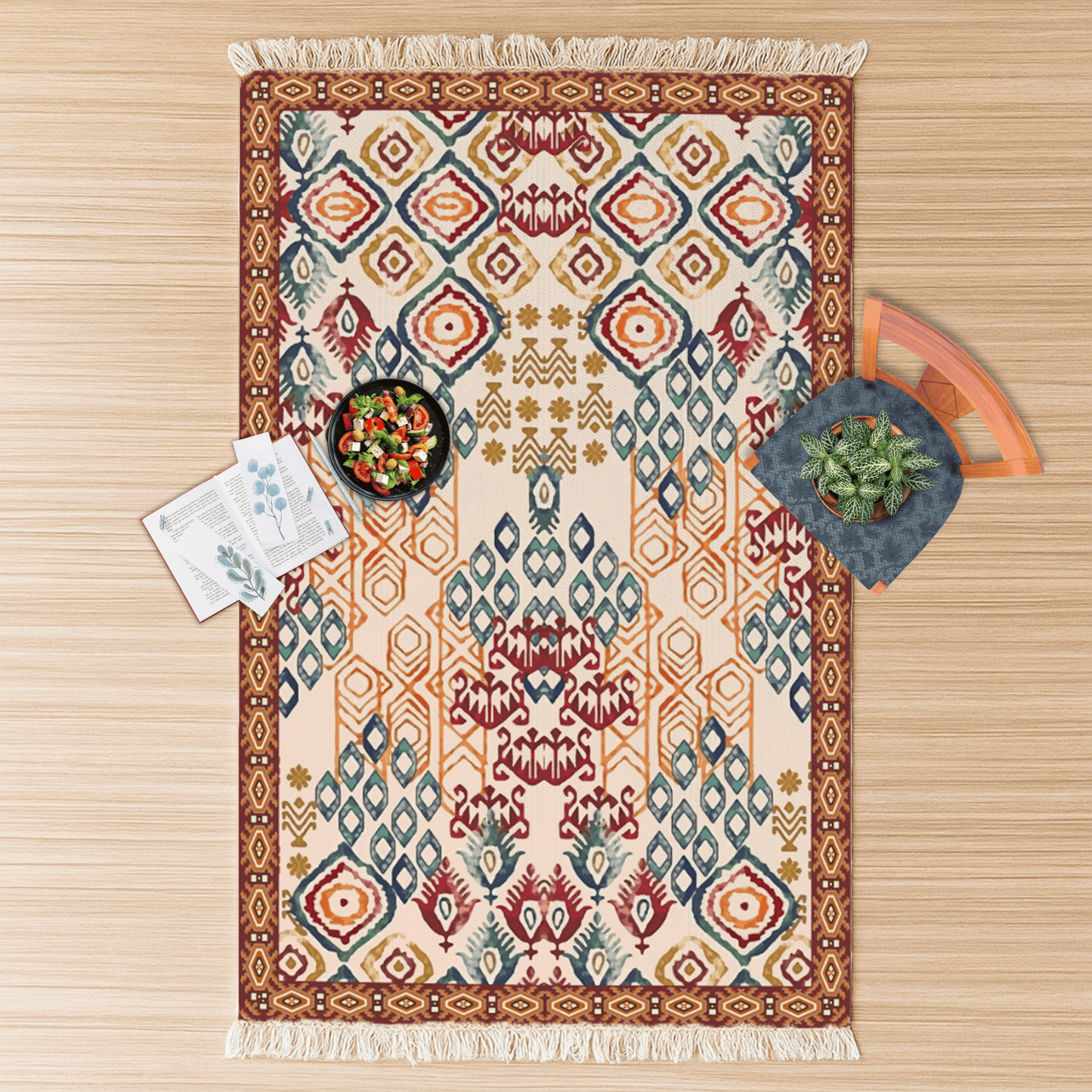 IKKAT Dhurrie Carpet Rugs Floor Mat for Living Area and Bedroom 2x3 Feet - Small