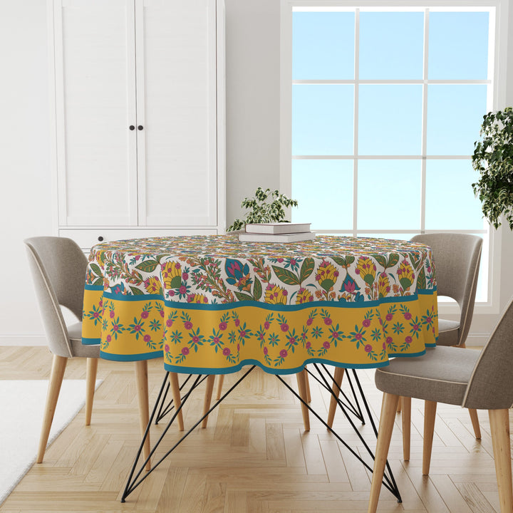 Yellow White | Premium Quality | Table Cloth/ Table Linen | Kitchen Linen image 1