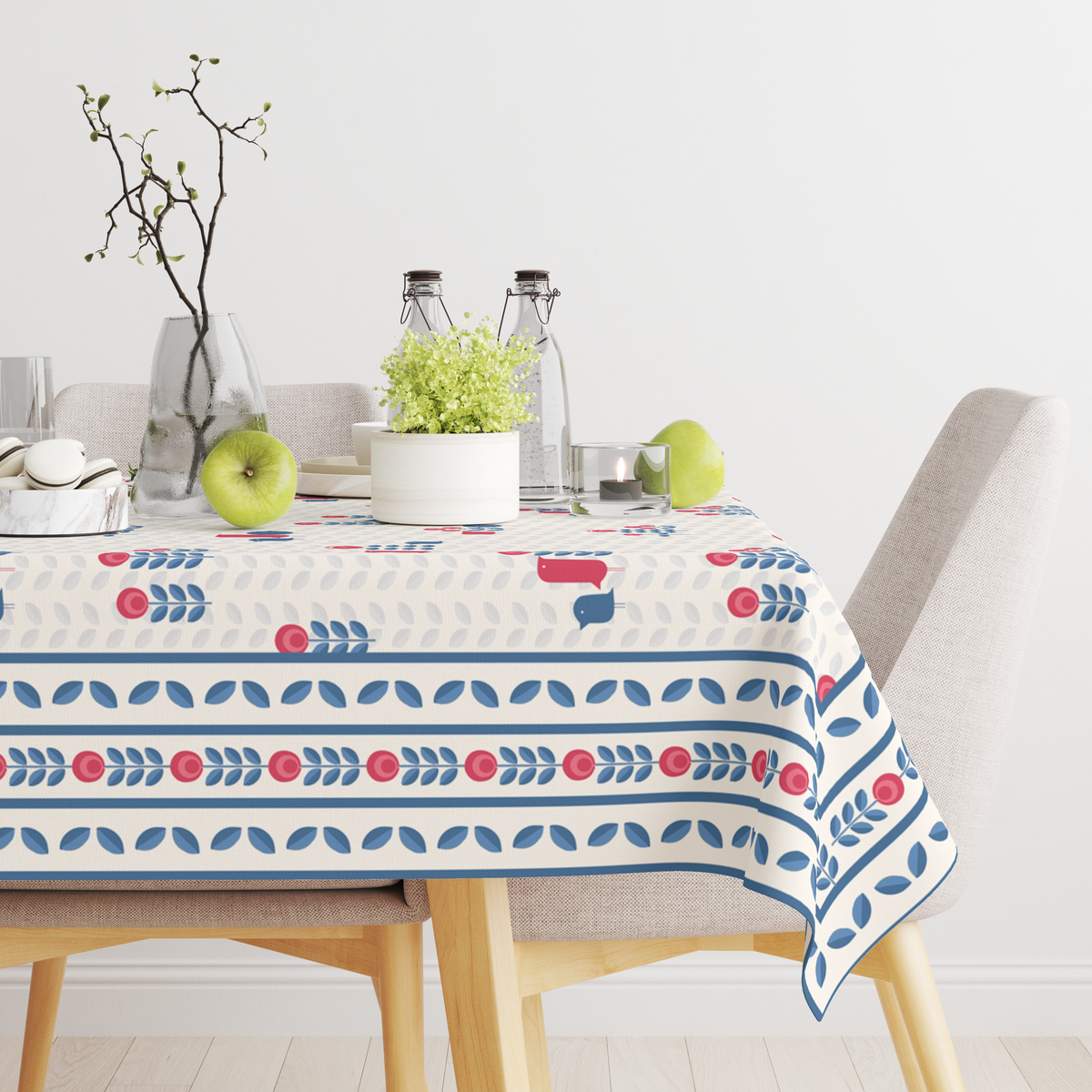 Blue Minimal Table Cloth for 6 Seater Dining Table