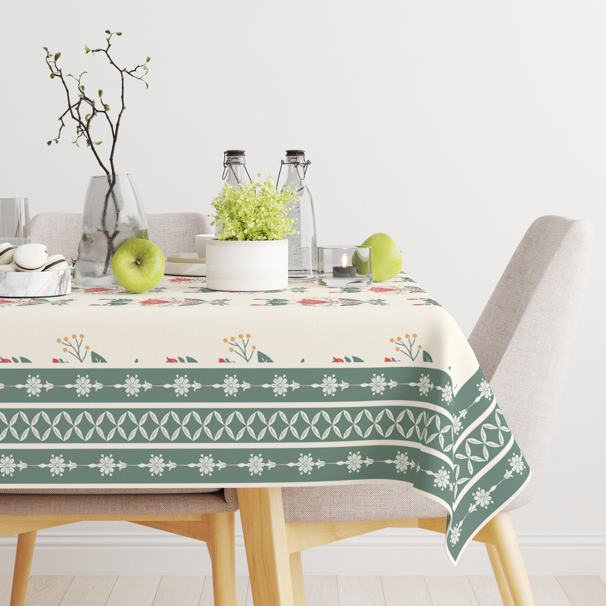 Birds Minimal table Cloth for 6 Seater Dining Table