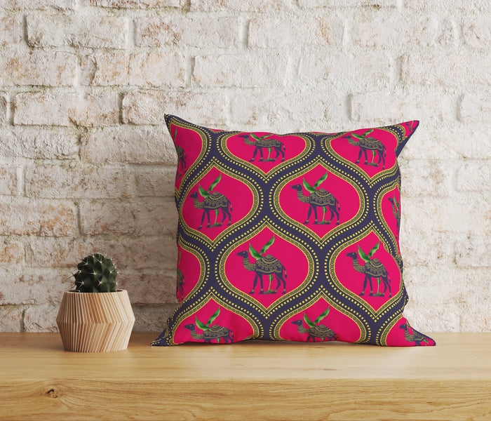 Astitva Royal Caravan Cushion Cover Set of 5 – 16x16 Inch (Silk Poly Mix)