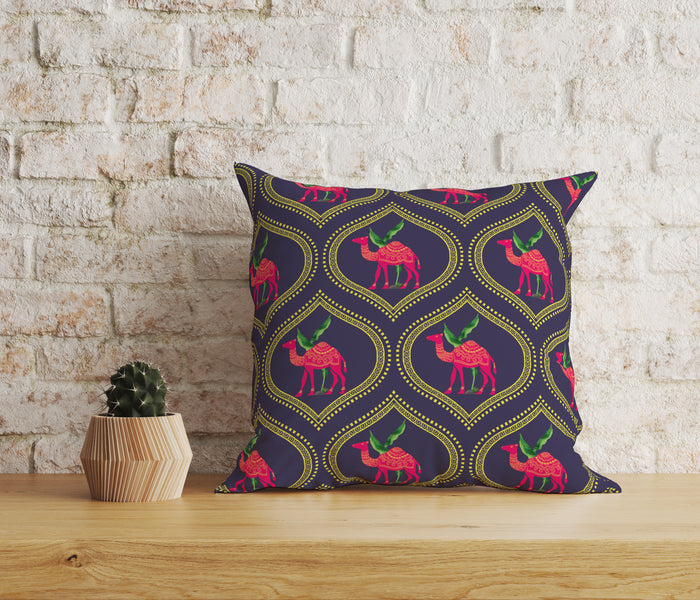 Astitva Royal Caravan Cushion Cover Set of 5 – 16x16 Inch (Silk Poly Mix)