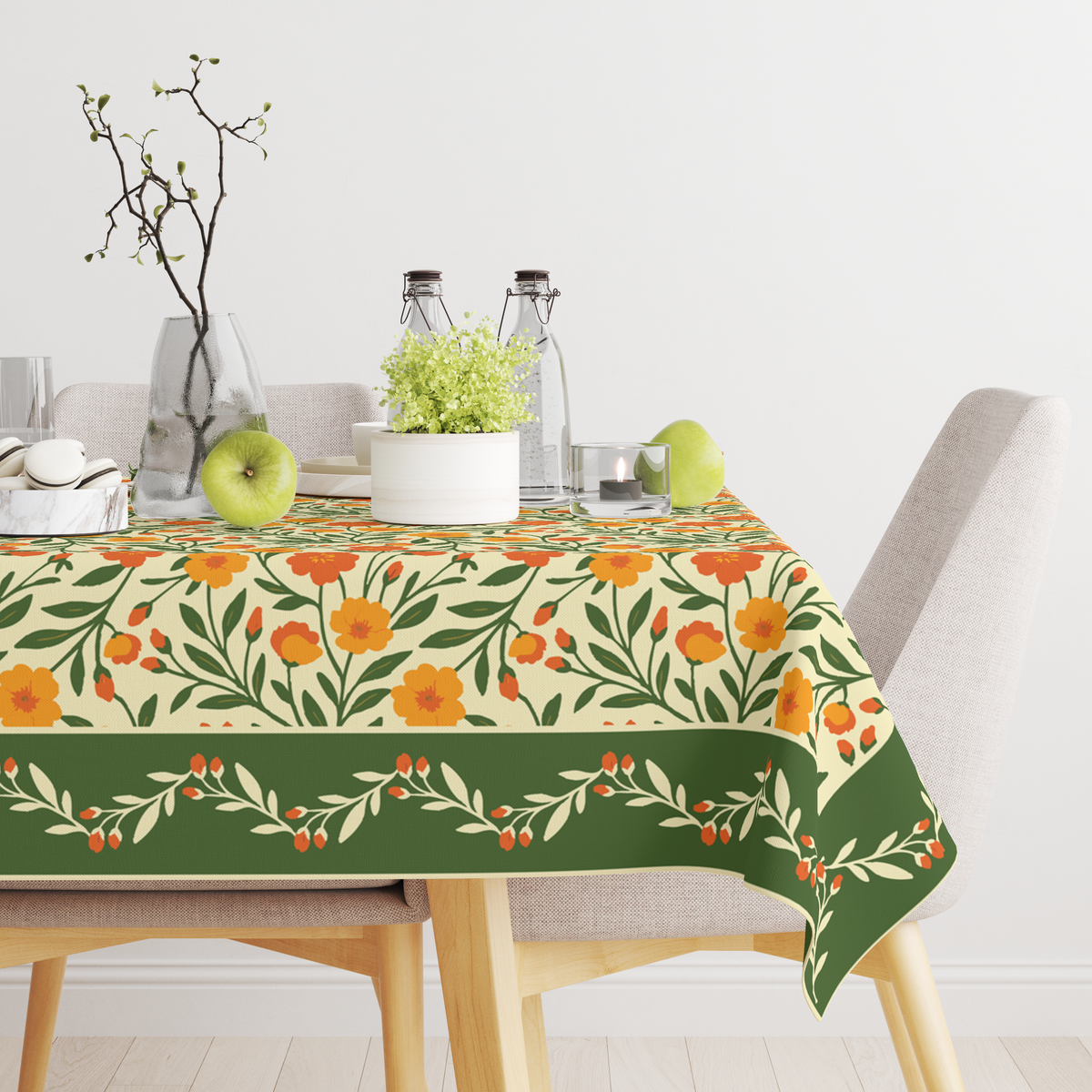 Bright Floral Table Cloth for 6 Seater Dining Table