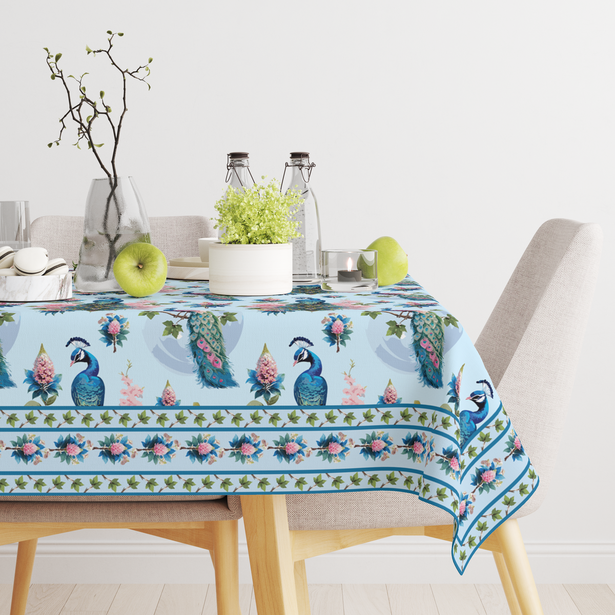 Peacock Table Cloth for 6 Seater Dining Table