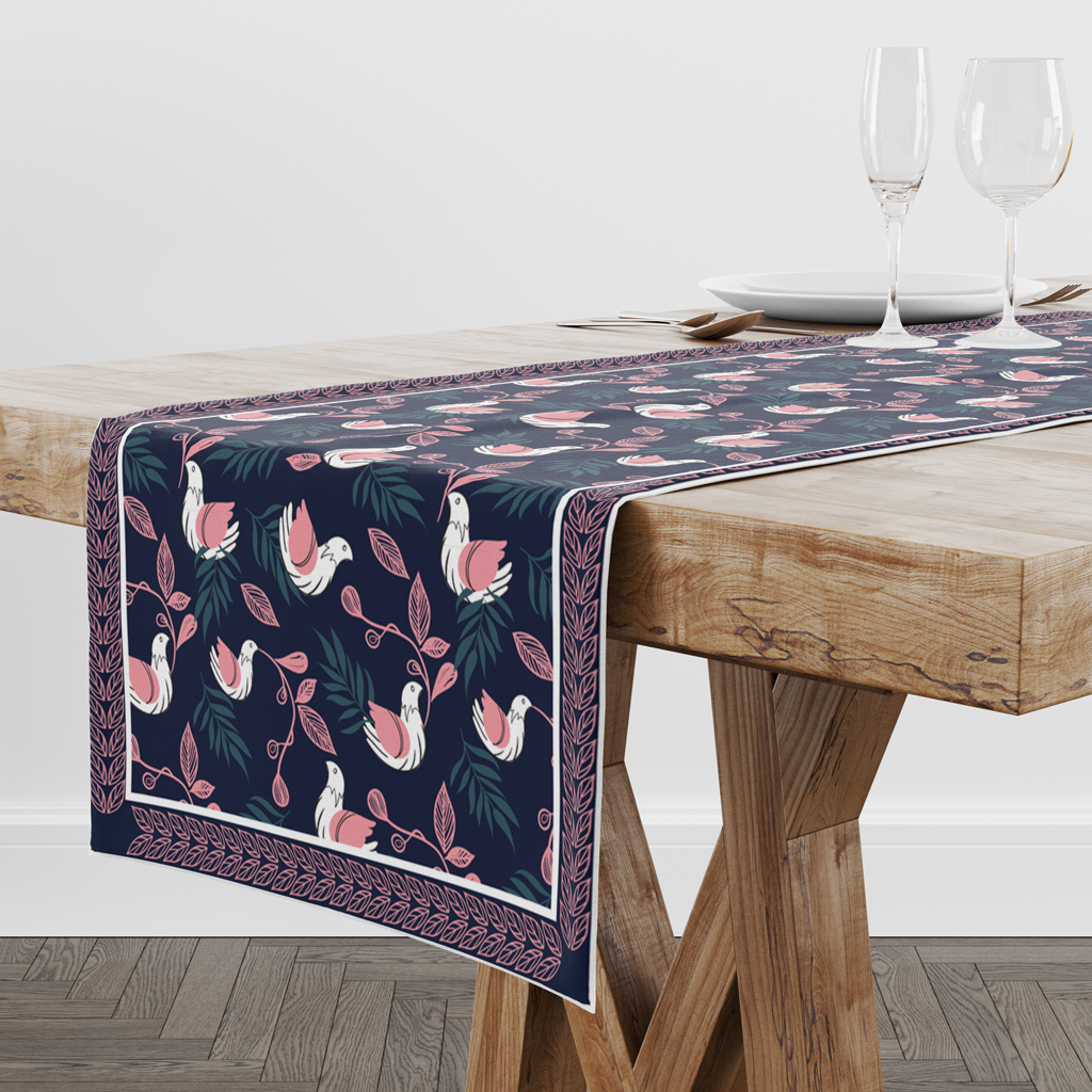 Bloomy Bird Blue| Table Linen/ Table Runner| Premium Quality| Kitchen Linen image 3
