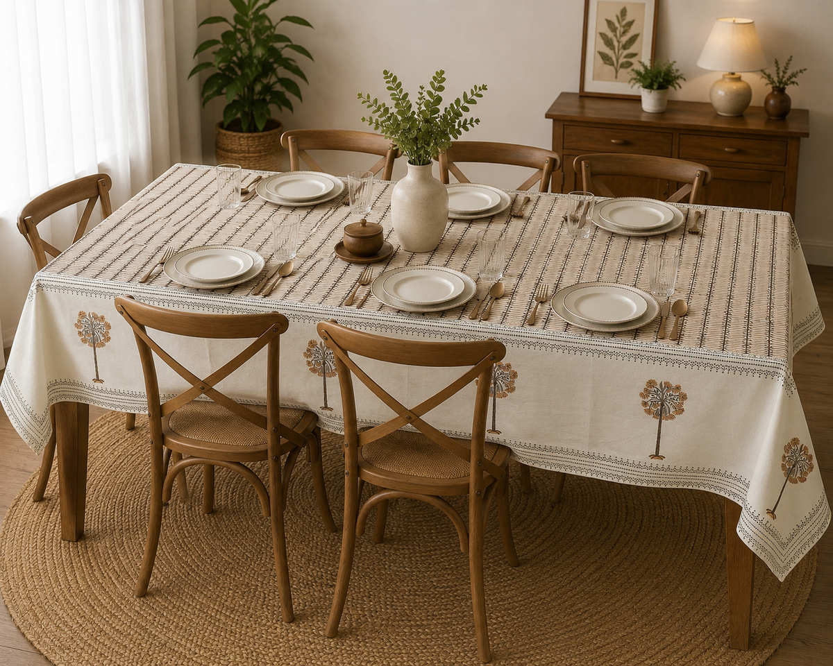 Tree of Life Block Printed Rectangle Table Cloth – 6 Seater