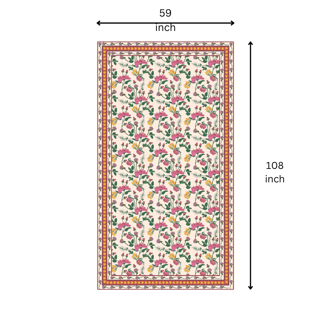 Pink Floral Table Cloth for 6 Seater Dining Table