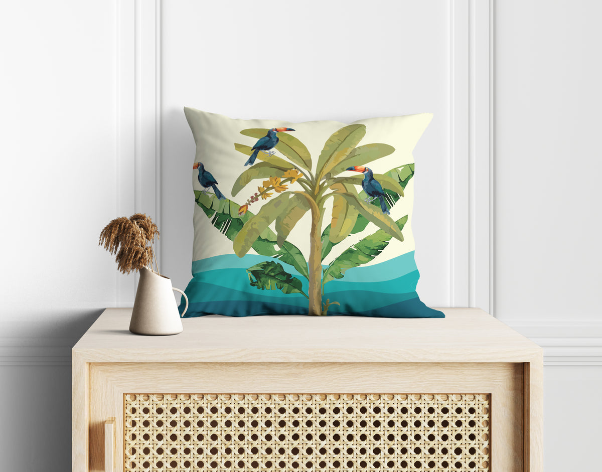 Astitva Tropical Haven Cushion Cover Set of 5– 16x16 Inch (Silk Poly Mix)