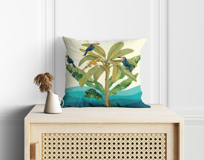 Astitva Tropical Haven Cushion Cover Set of 5– 16x16 Inch (Silk Poly Mix)