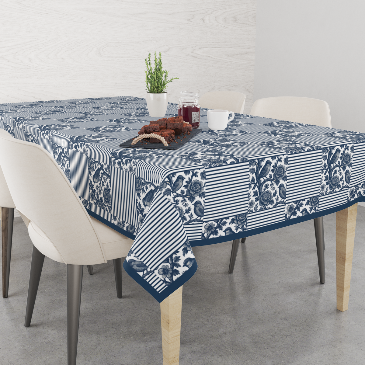 Blue Strips Table Cloth for 8 Seater Dining Table | Digital Print