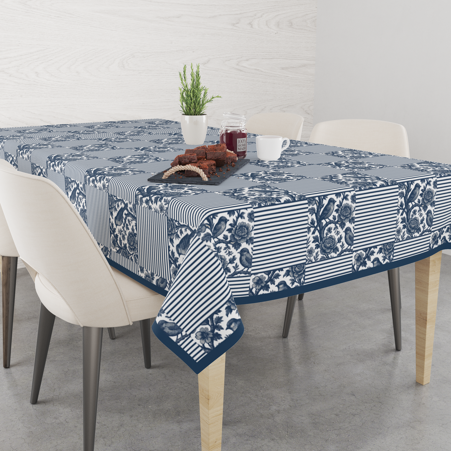 Blue Strips | Premium Quality | Table Cloth | 6 seater Dining Table Cloth