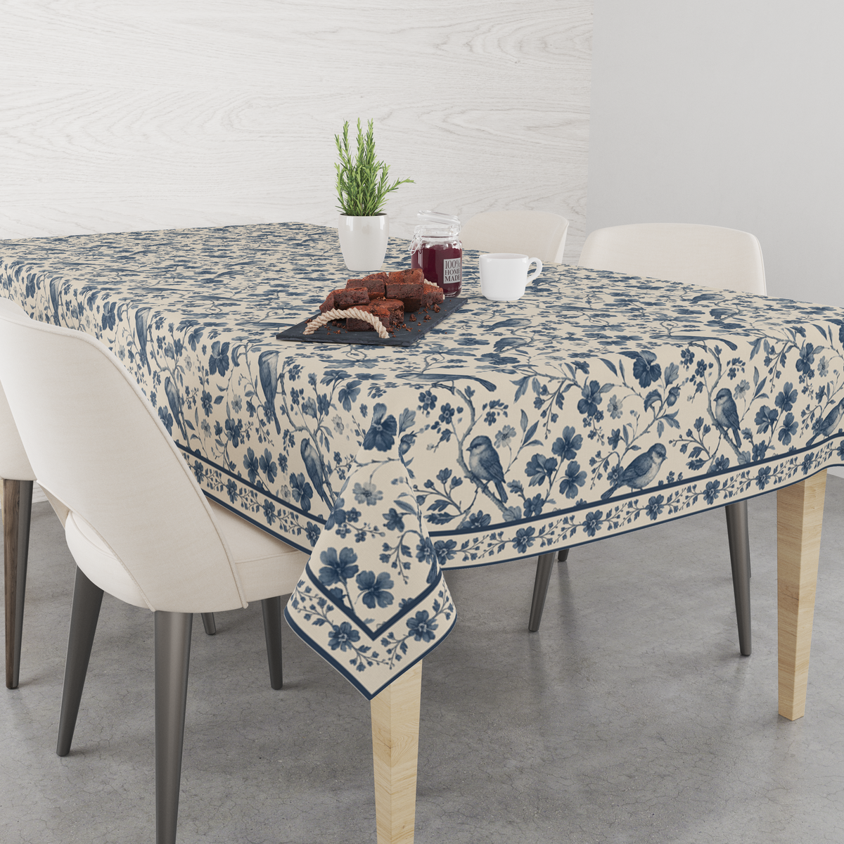 Birds Roots Table Cloth for 6 Seater Dining Table