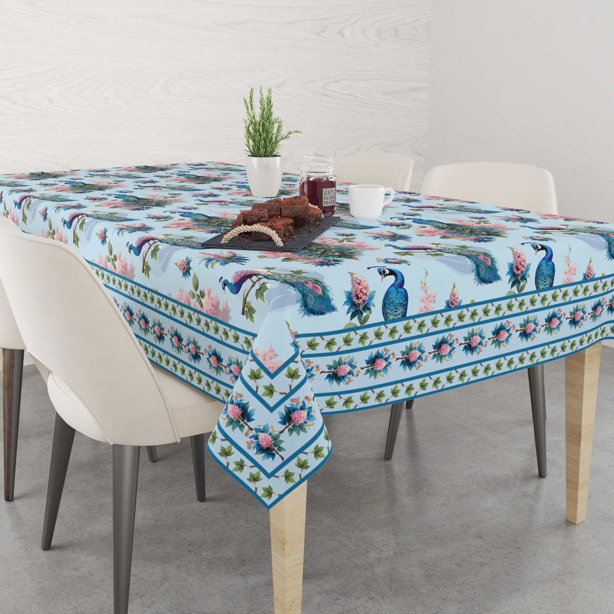 Peacock Table Cloth for 6 Seater Dining Table