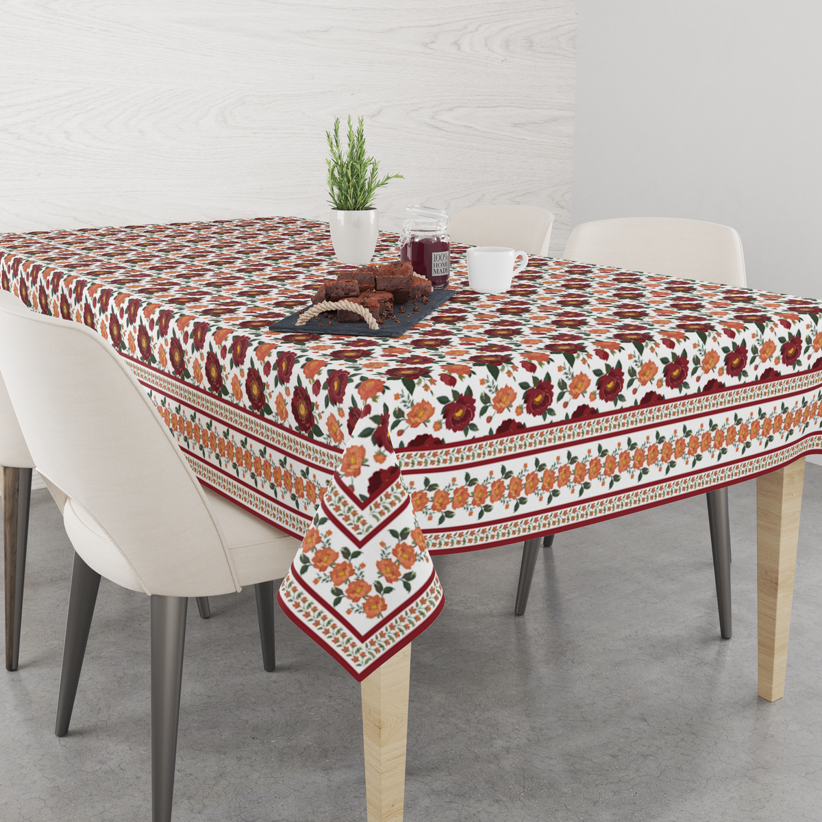 Red Bunch Table Cloth for 6 Seater Dining Table