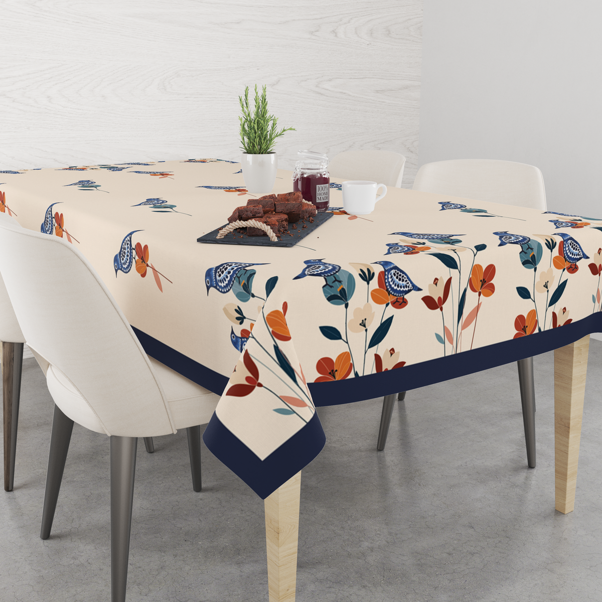 Floral Birdy Table Cloth for 6 Seater Dining Table