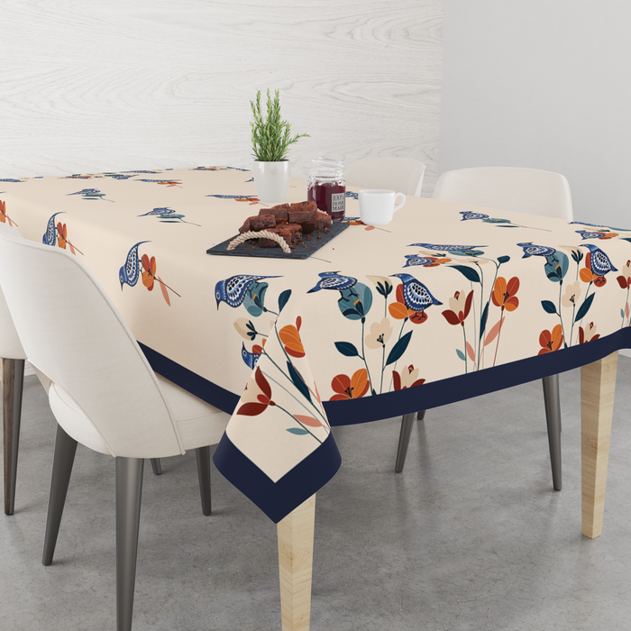 Floral Birdy | Premium Quality | Table Cloth | 6 Seater Dining Table Cloth