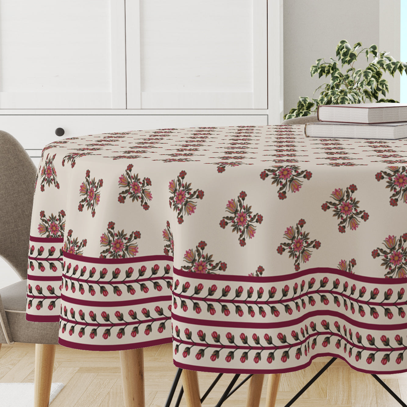 Maroon Block | Premium Quality | Table Cloth/ Table Linen | Kitchen Linen image 1