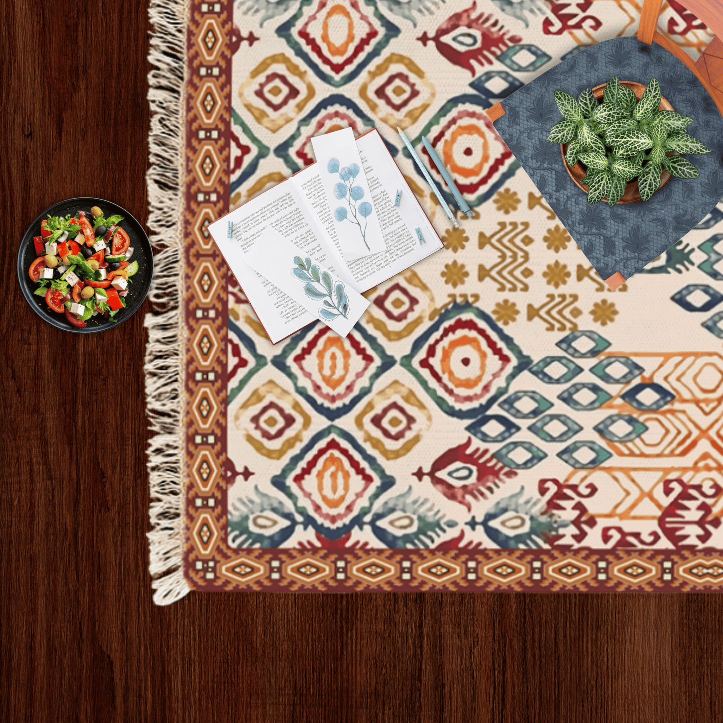 IKKAT Dhurrie Carpet Rugs Floor Mat for Living Area and Bedroom 2x3 Feet - Small