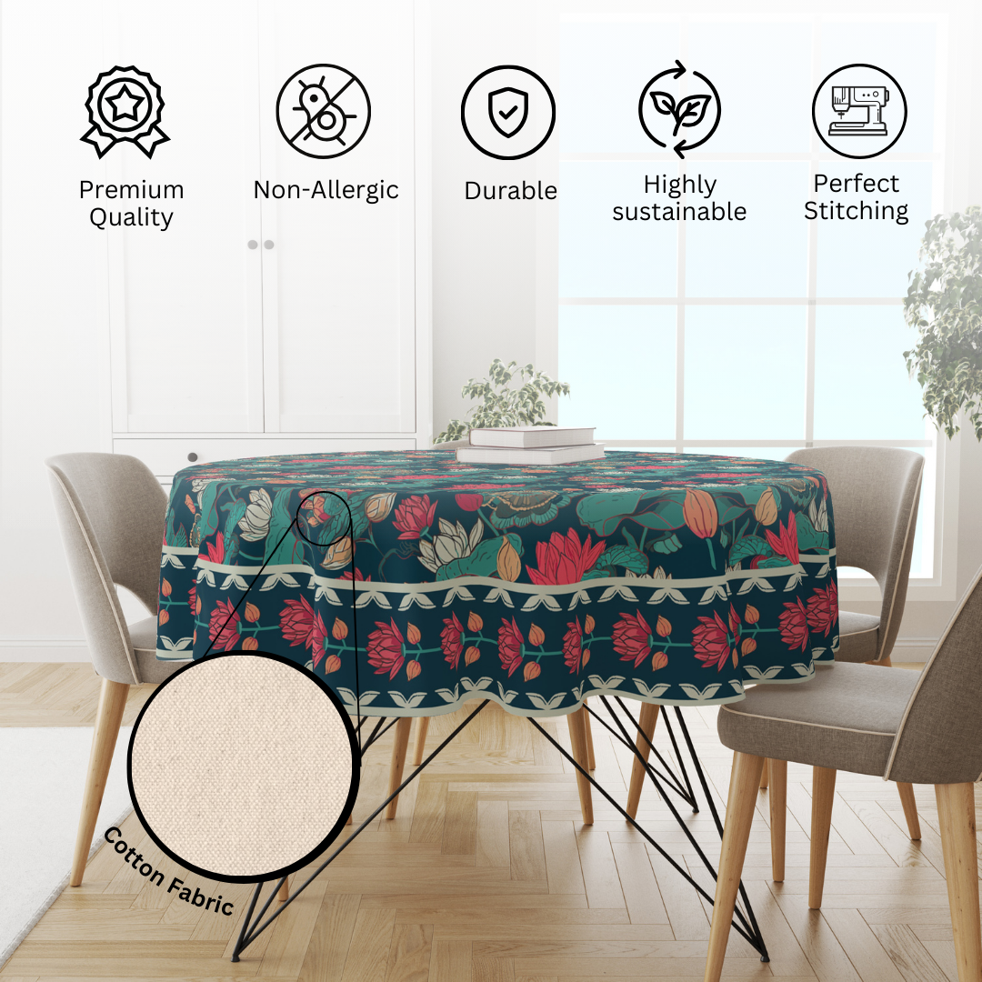 Lotus Blues | Premium Quality | Table Cloth/ Table Linen | Kitchen Linen image 4