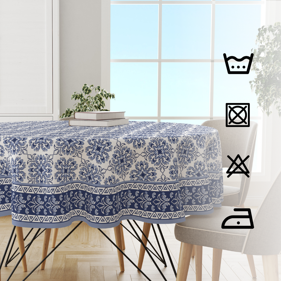 Turkish Blue Block| Premium Quality | Table Cloth/ Table Linen | Kitchen Linen image 2