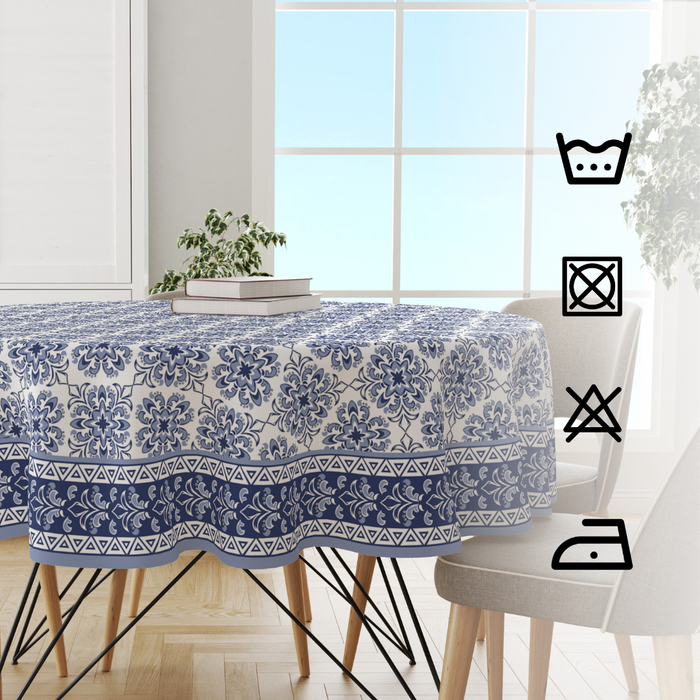 Turkish Blue Block| Premium Quality | Table Cloth/ Table Linen | Kitchen Linen image 2