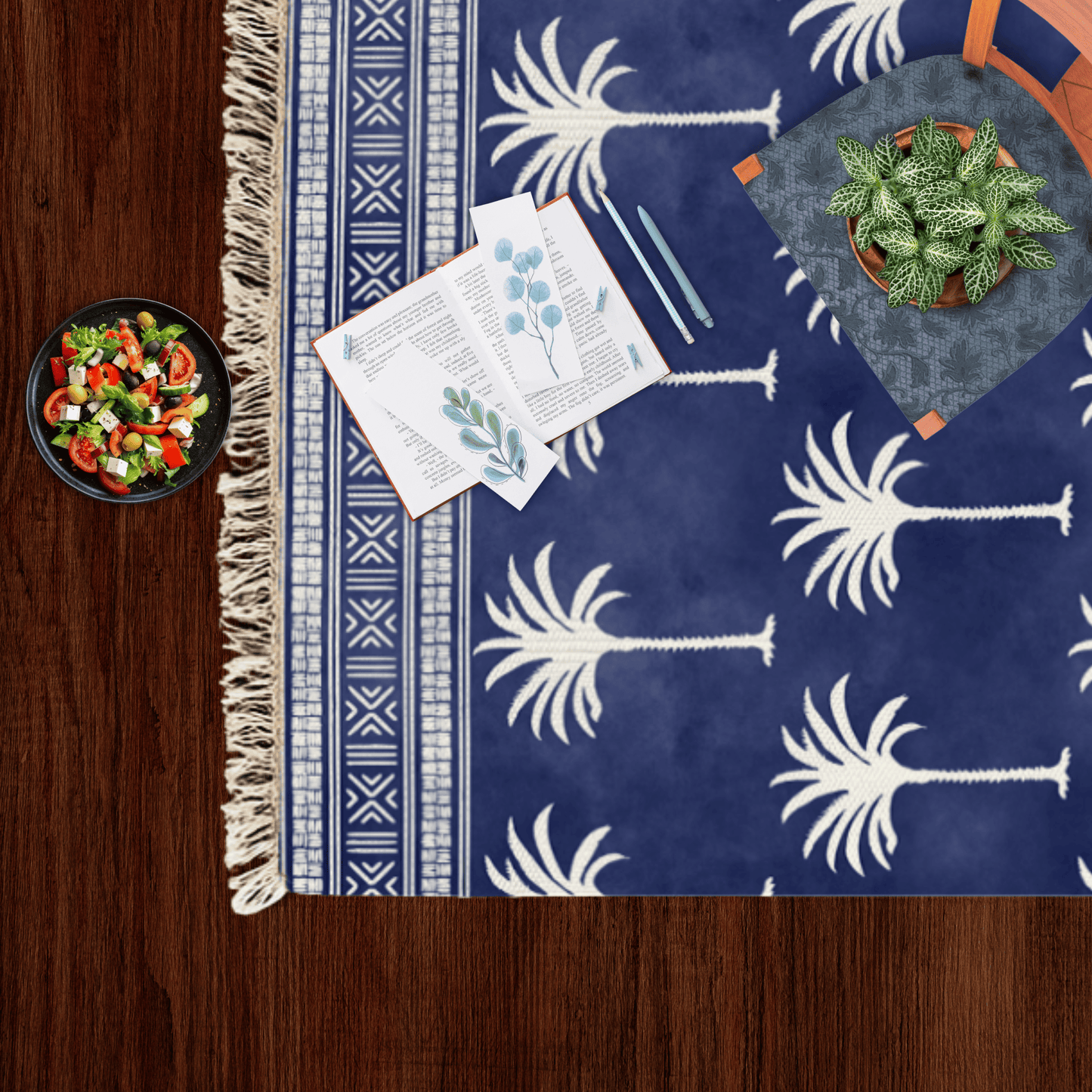 Tropical Tree Dhurrie Carpet Rugs Floor Mat for Living Area and Bedroom 2x3 Feet - Small