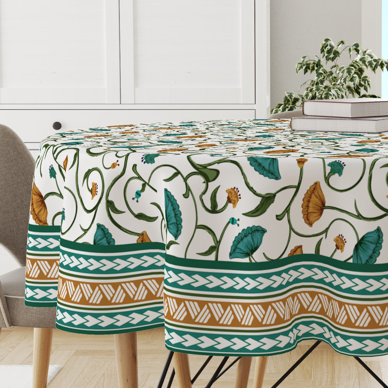 Lotus Green | Premium Quality | Table Cloth/ Table Linen | Kitchen Linen image 1
