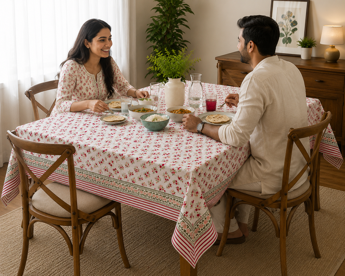 Kusum Block Printed Rectangle Table Cloth – 6 Seater