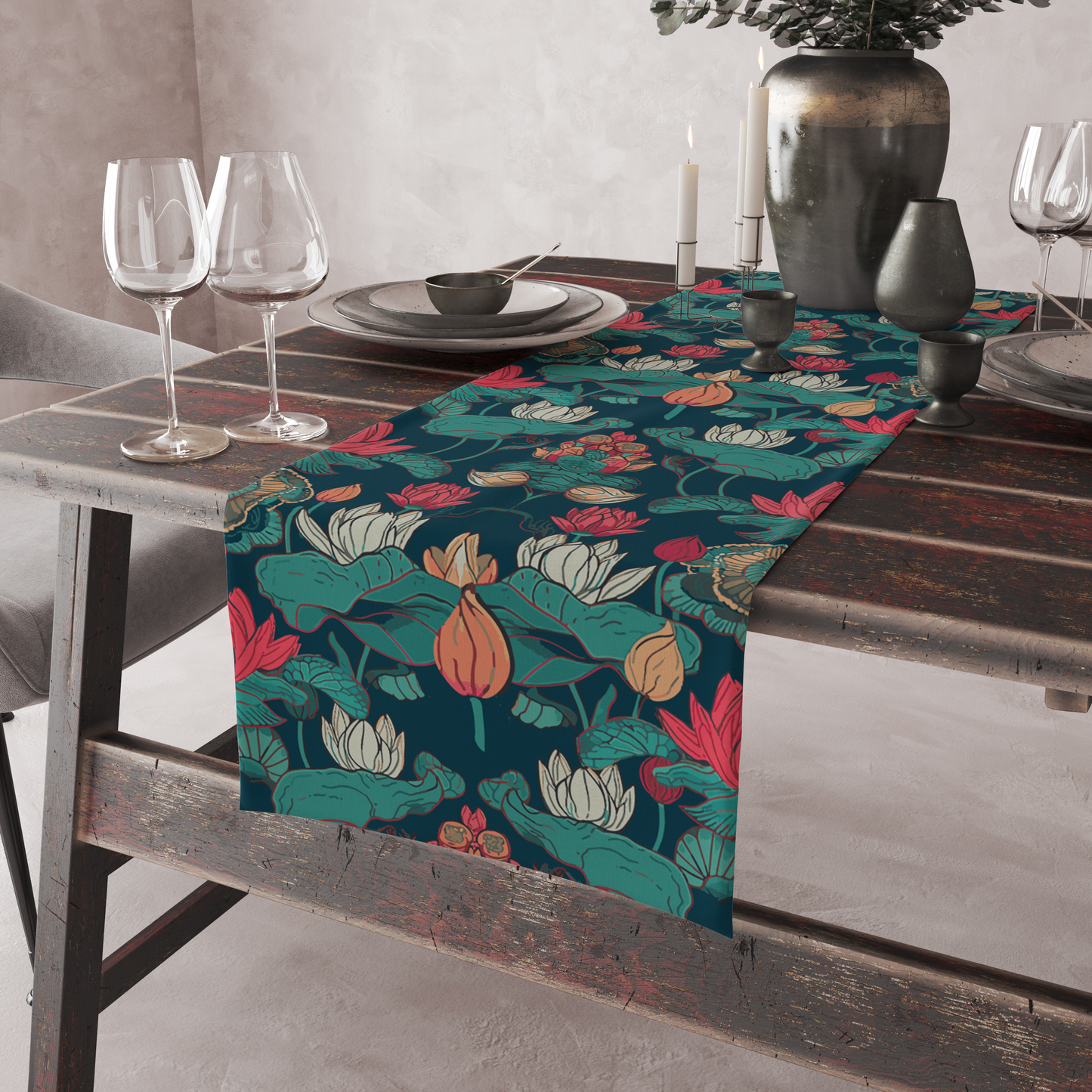 Lotus Blues | Table Linen/ Kitchen Linen| Table Runner| Premium Quality