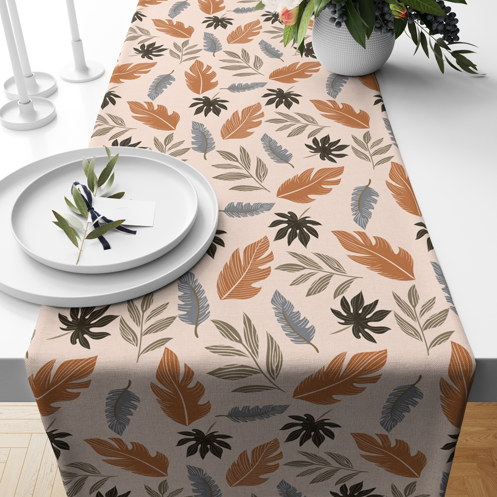 Tropical Leaves(Orange)| Table Runner/ Table Linen| Kitchen Linen| Premium Quality image 0