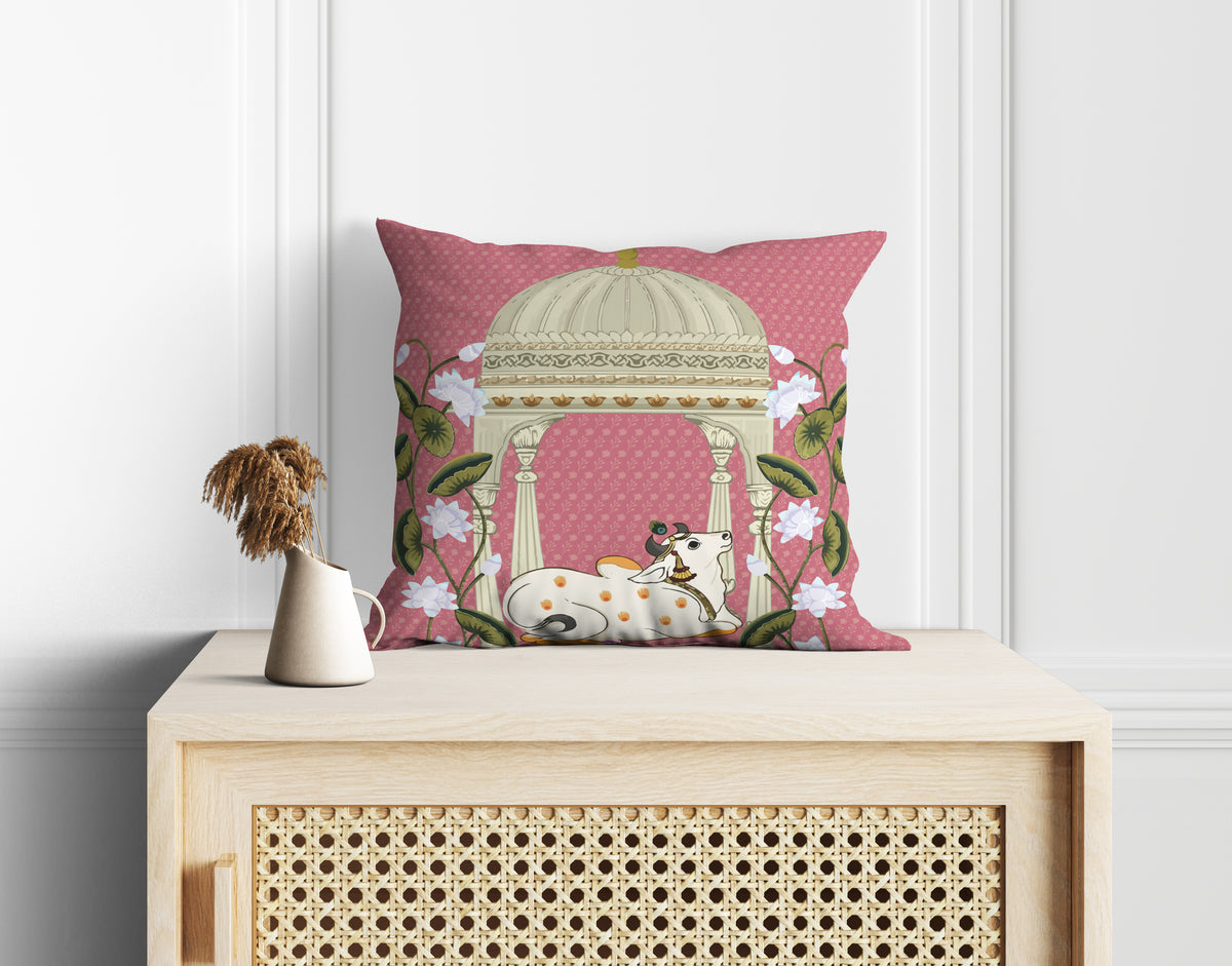 Pichwai Grace Cushion Cover Set of 5– 16x16 Inch (Silk Poly Mix)