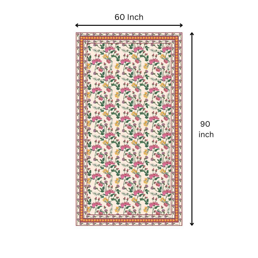 Pink Floral Table Cloth for 6 Seater Dining Table