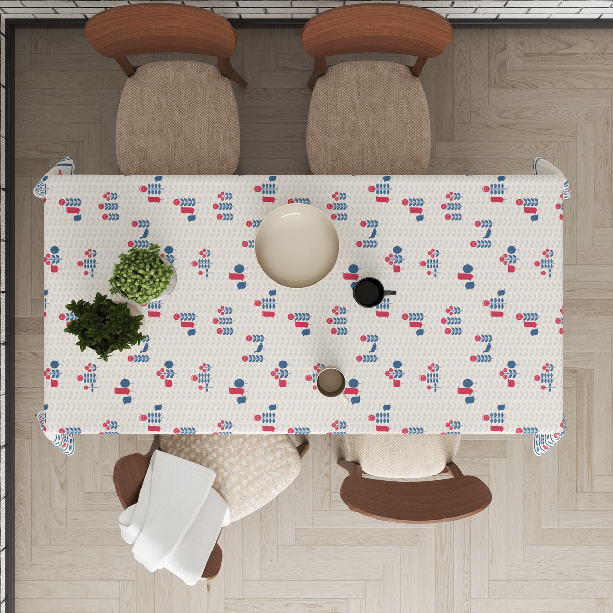 Blue Minimal Table Cloth for 6 Seater Dining Table