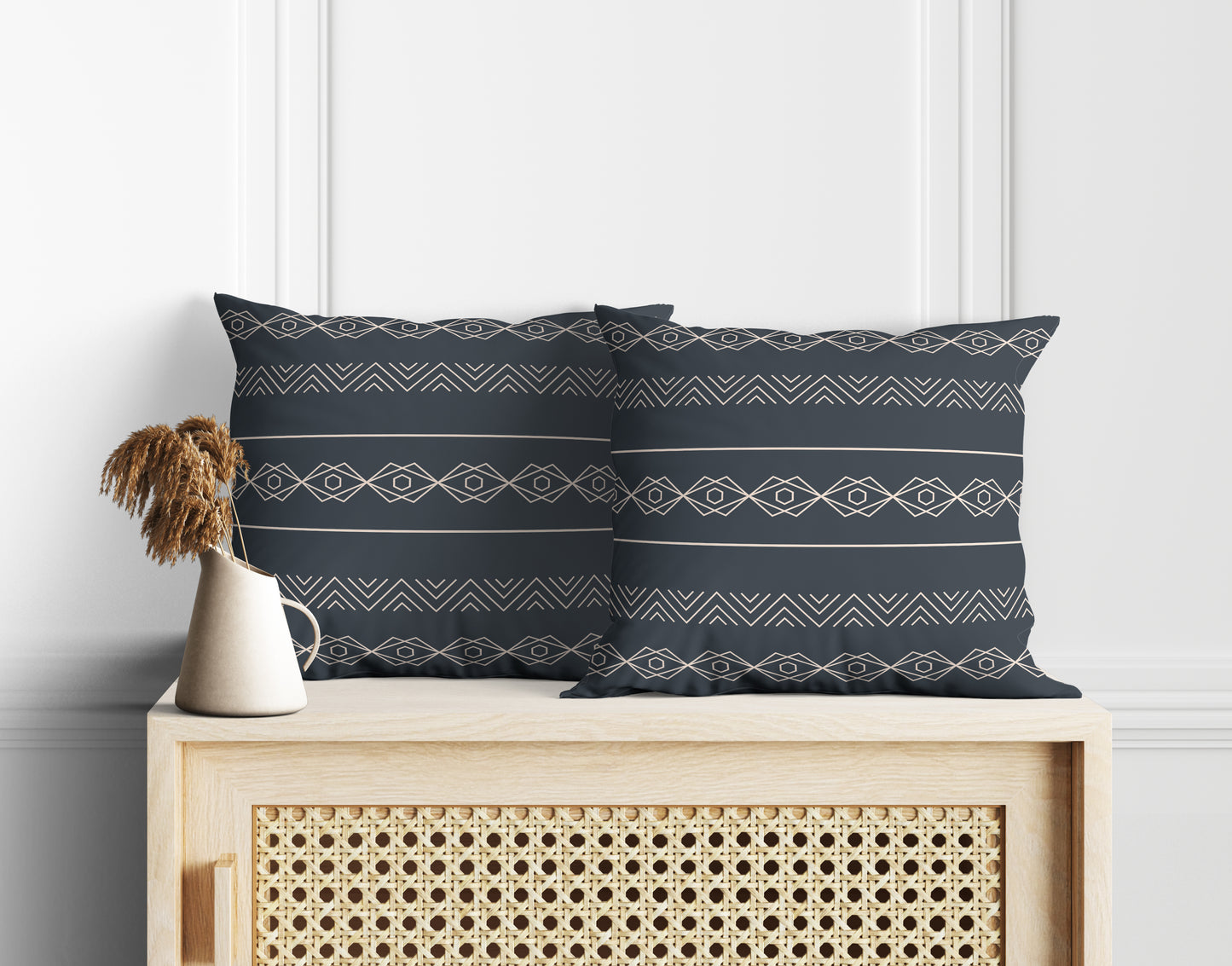 Tribal Borders Grey Cushion Cover Set of 2