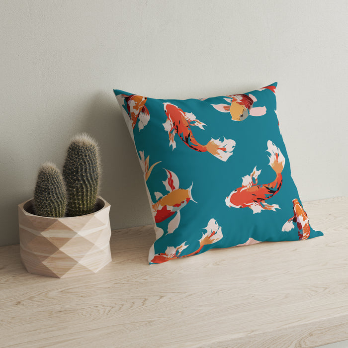 Astitva Koi Lagoon Cushion Cover Set of 5– 16x16 Inch (Silk Poly Mix)