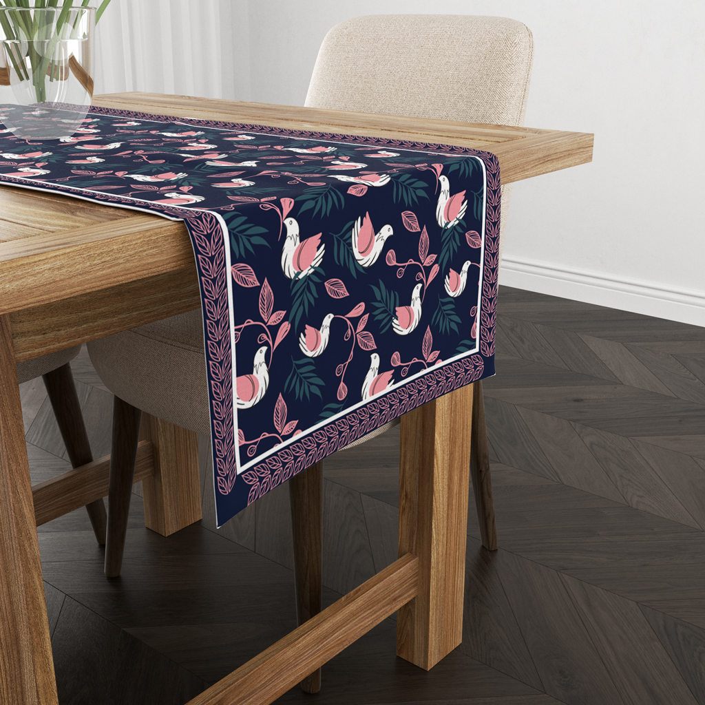 Bloomy Bird Blue| Table Linen/ Table Runner| Premium Quality| Kitchen Linen image 2