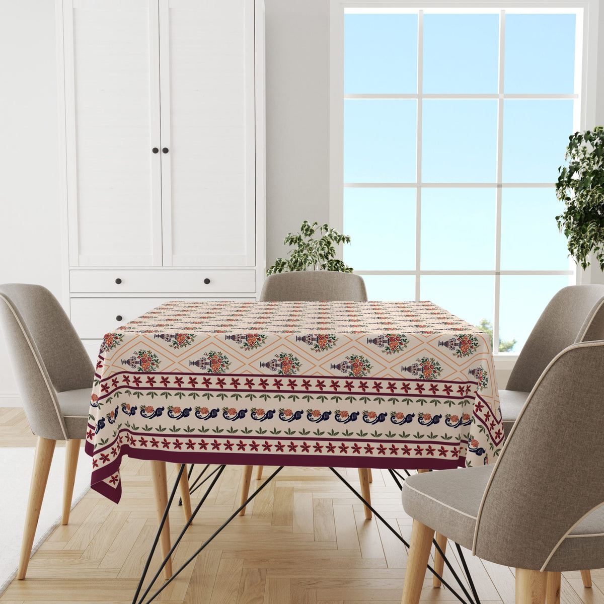 Maroon Block | Premium Quality | Table Cloth | Dining Table Cloth image 1