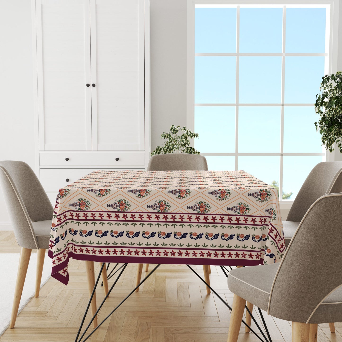 Maroon Block | Premium Quality | Table Cloth | Dining Table Cloth image 1