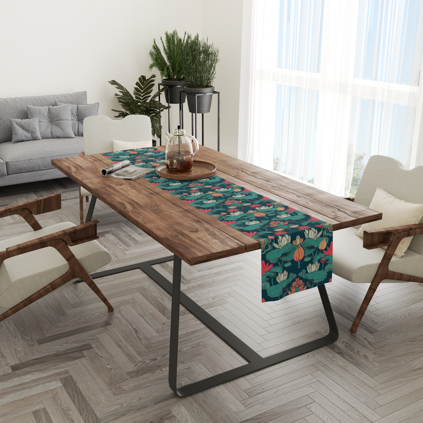 Lotus Blues | Table Linen/ Kitchen Linen| Table Runner| Premium Quality