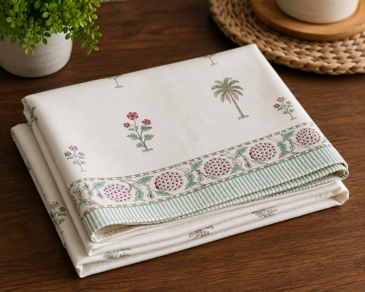Palm Grove Block Printed Rectangle Table Cloth – 6 Seater
