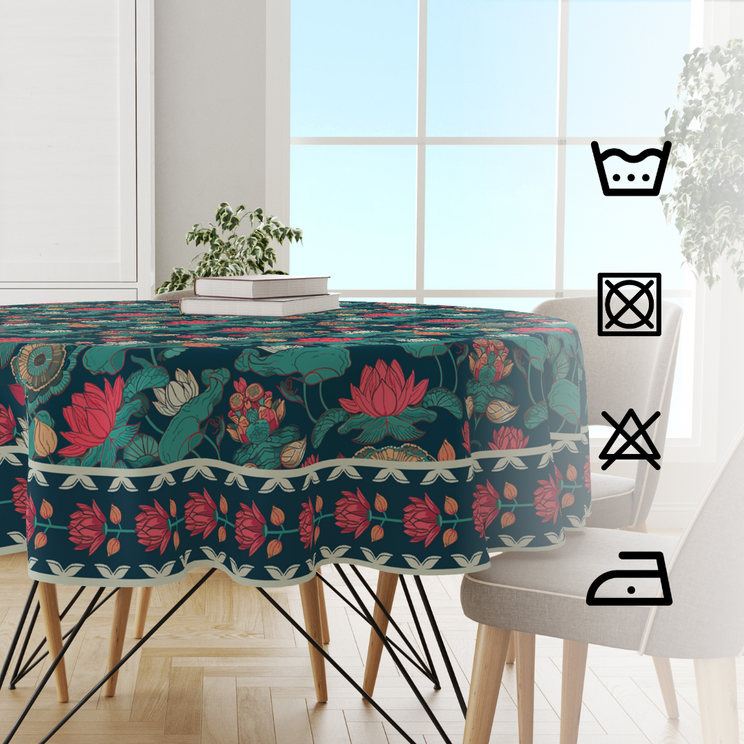 Lotus Blues | Premium Quality | Table Cloth/ Table Linen | Kitchen Linen image 3
