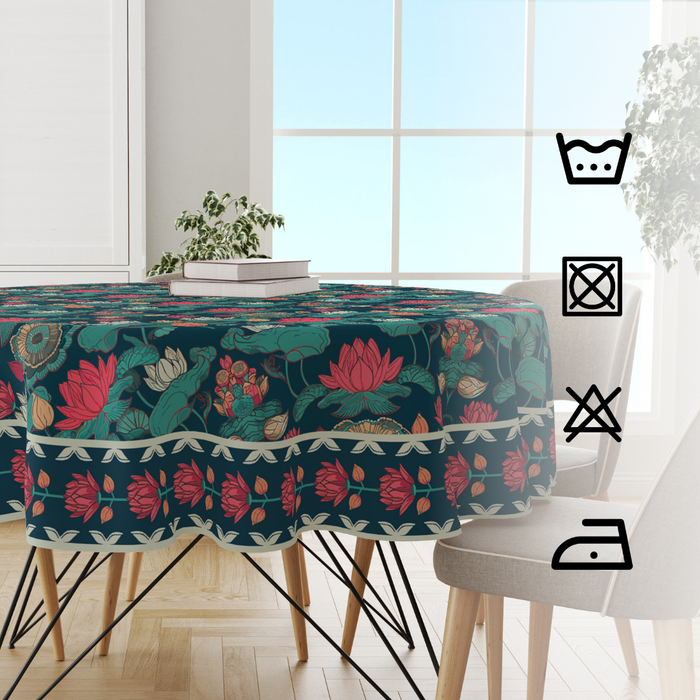 Lotus Blues | Premium Quality | Table Cloth/ Table Linen | Kitchen Linen image 3