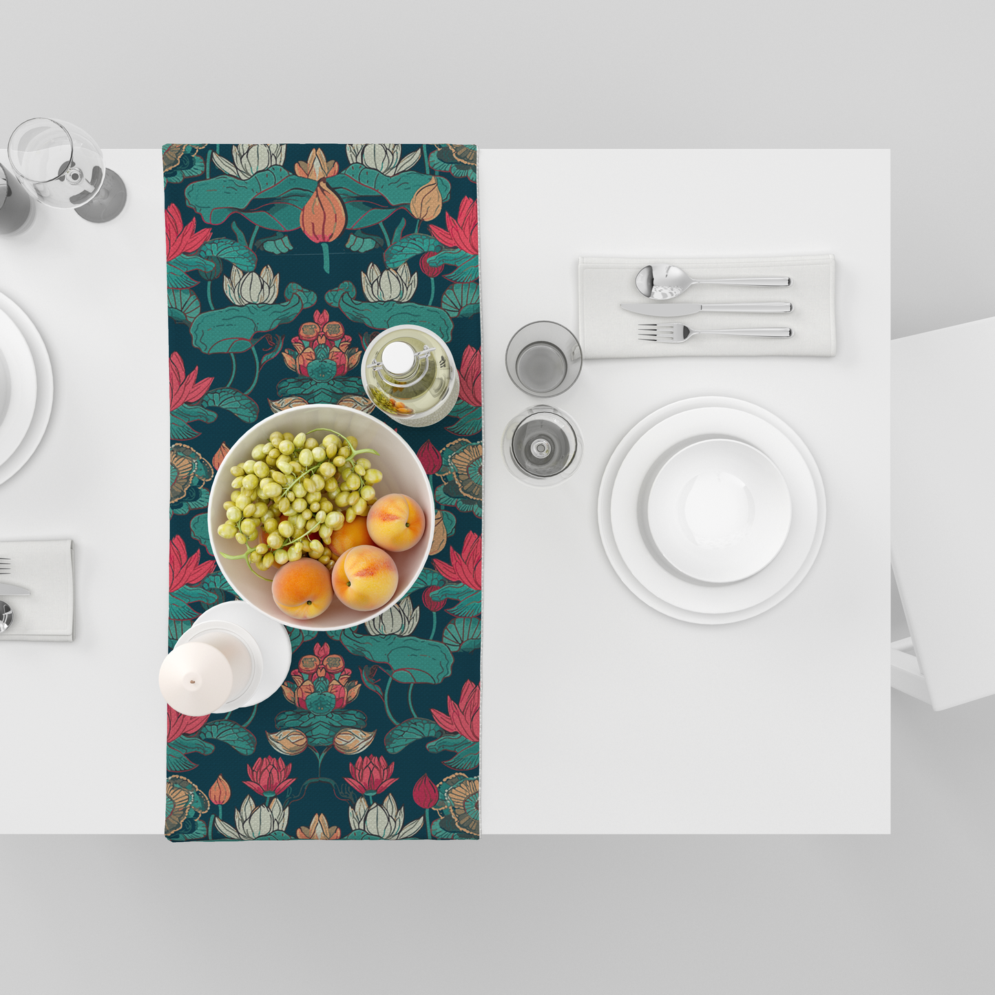 Lotus Blues | Table Linen/ Kitchen Linen| Table Runner| Premium Quality