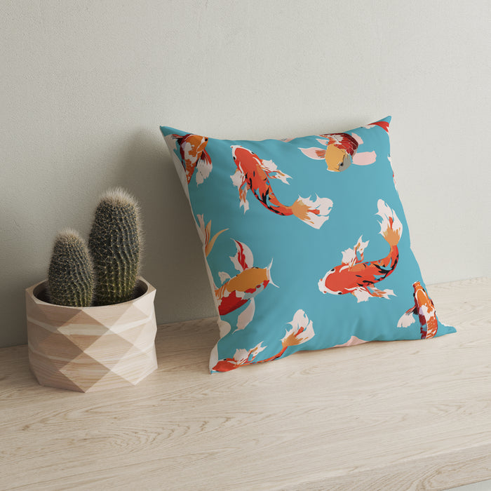 Astitva Koi Lagoon Cushion Cover Set of 5– 16x16 Inch (Silk Poly Mix)